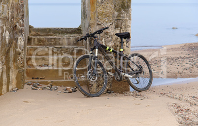 bike, stone stairs, ruins, sea, shore, rubble, travel,tourism
