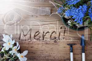 Sunny Spring Flowers, French Text Merci Means Thank You