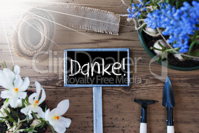 Sunny Spring Flowers, Sign, Danke Means Thank You