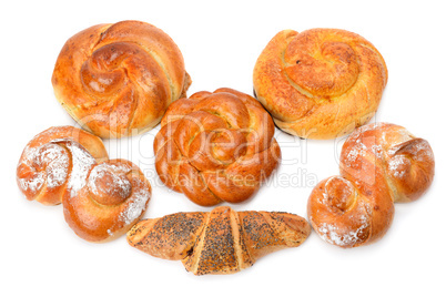 croissant and sweet rolls isolated on white background