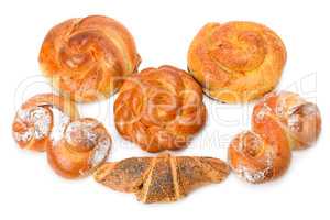 croissant and sweet rolls isolated on white background