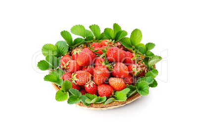 strawberries in a basket isolated on white background