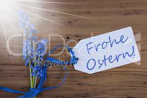 Sunny Srping Grape Hyacinth, Label, Frohe Ostern Means Happy Easter