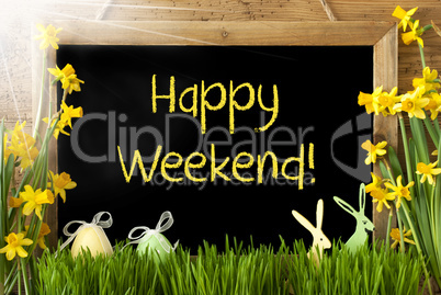 Sunny Narcissus, Easter Egg, Bunny, Text Happy Weekend