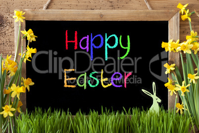 Narcissus, Bunny, Colorful Text Happy Easter