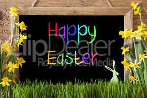 Narcissus, Bunny, Colorful Text Happy Easter