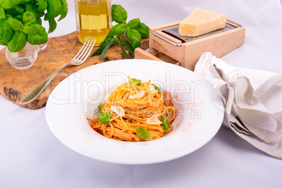 Pasta with cherry tomatoes, garlic and Parmesan cheese