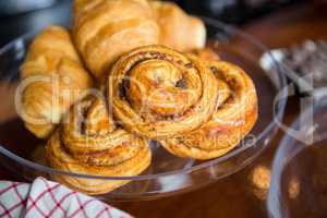 Croissants on cake stand