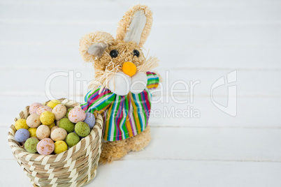 Basket with Easter eggs and Easter bunny