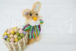 Basket with Easter eggs and Easter bunny