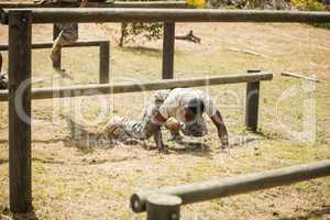 Military soldiers training on fitness trail