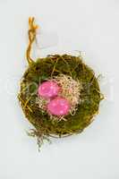 Pink Easter eggs in the nest