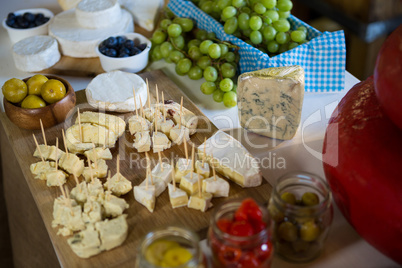 Various types of cheese at counter