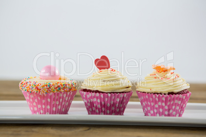 Close-up of delicious cupcake in tray