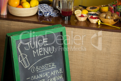 Menu board at health grocery shop