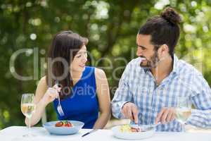 Couple having food in a restaurant