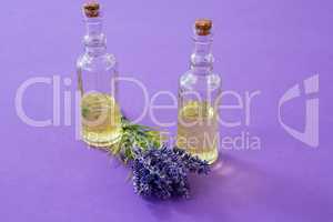 Two bottles of oil with lavender