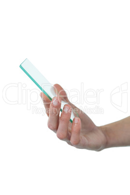 Hand holding futuristic mobile phone