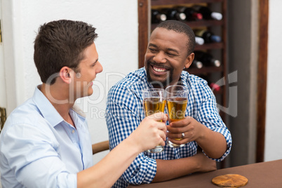 Happy friends toasting beer glasses