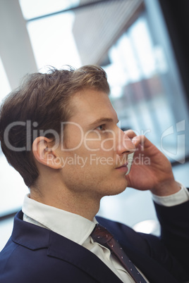 Businessman talking on mobile phone at office