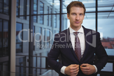 Portrait of handsome businessman standing in corridor