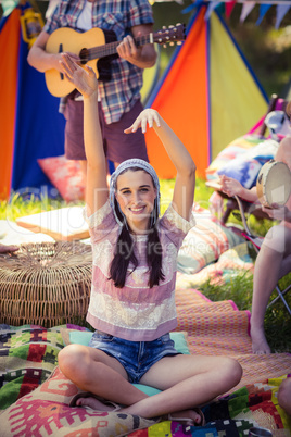 Woman having fun at campsite