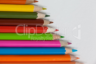 Colorful color pencil arranged in diagonal line