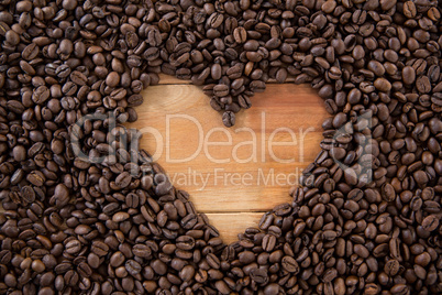 Coffee beans forming heart shape