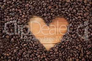 Coffee beans forming heart shape