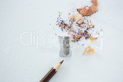 Colored shavings with brown color pencil