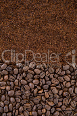 Coffee beans with roasted coffee powder