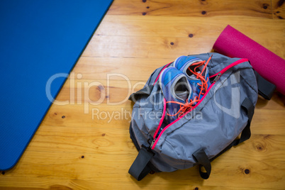 Fitness equipment on wooden floor