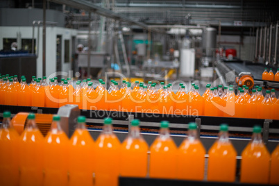 Bottle of juice processing on production line