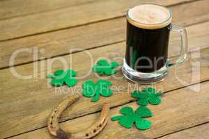 St Patricks Day green beer with shamrock and horseshoe