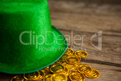 St Patricks Day leprechaun hat with gold chocolate coins