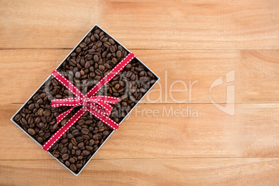 Roasted coffee beans in gift box