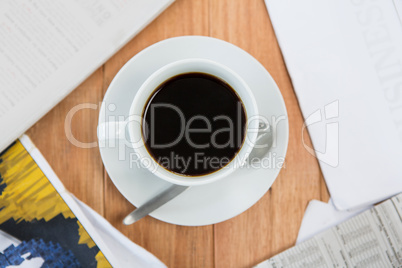 Black coffee served on table