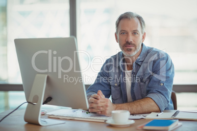 Portrait of male executive sitting at desk