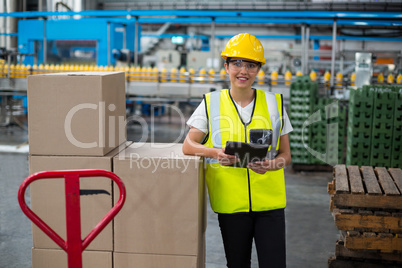 Portrait of smiling female worker using a digital tablet