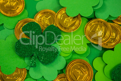 St Patricks Day shamrocks and gold chocolate coin