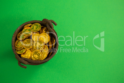 St. Patricks Day pot filled with chocolate gold coins