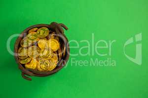 St. Patricks Day pot filled with chocolate gold coins