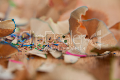 Shavings of various colored pencil