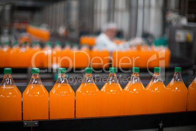 Bottle of juice processing on production line