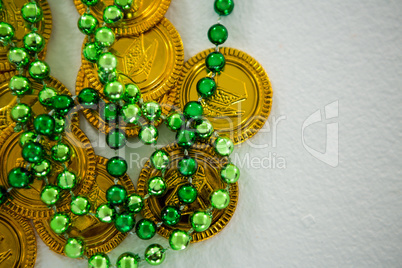 St Patricks Day gold chocolate coin and beads