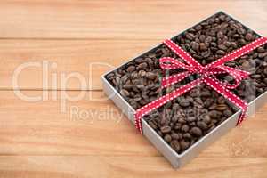 Roasted coffee beans in gift box