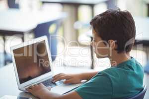 Schoolboy using laptop in classroom