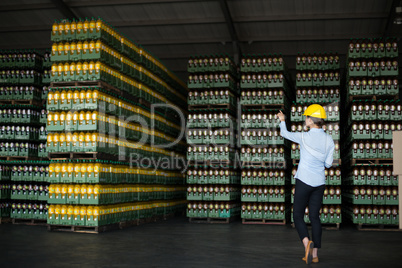 Female factory worker maintaining in factory