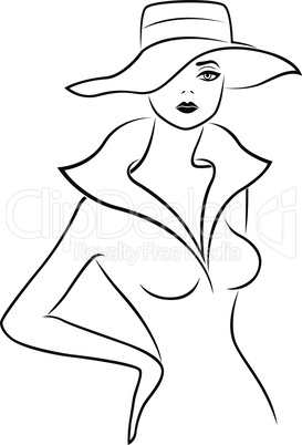 Abstract young lady in hat outline