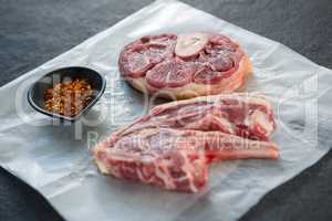 Rib and sirloin chop on paper